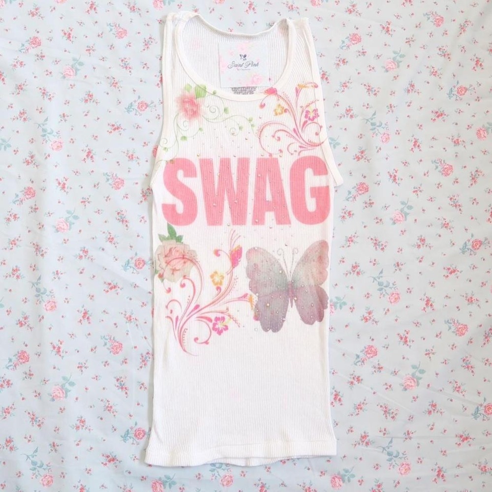 swag butterfly tank top y2k mcbling graphic ribbed tank saint pink by charlotte